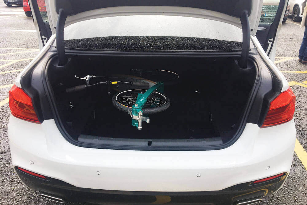 BMW 225XE, hybrid car, park and ride, folding adult scooter