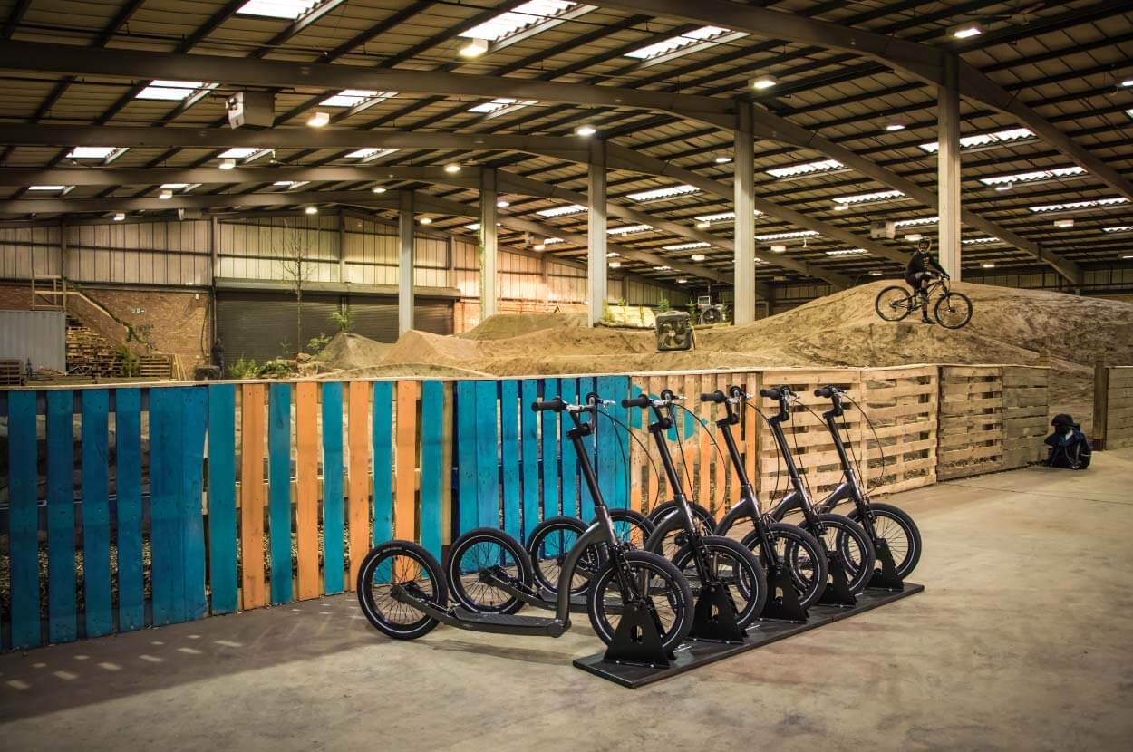 adult scooter fleet for outdoor activity centres, dirt scooter fleet, bmx scooter fleet, dirt factory manchester
