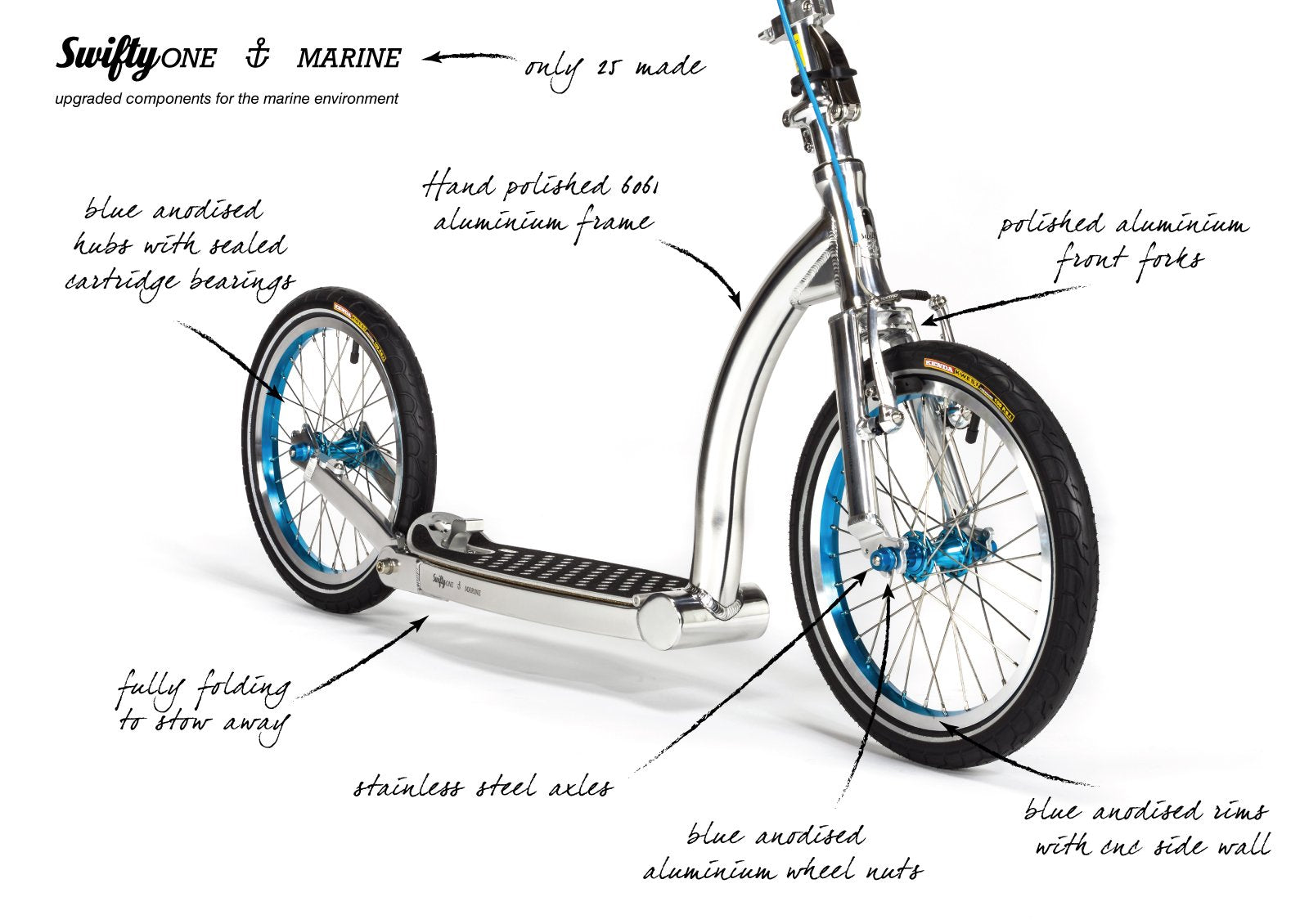 swiftyone marine, folding adult kick scooter with big wheels, luxury scooter